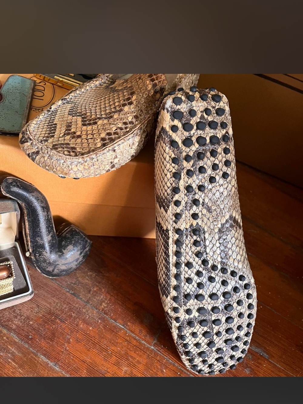 Tod’s Gommino driving loafers in snake effect leather